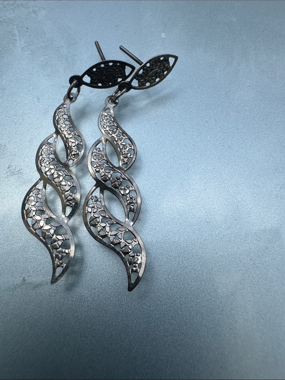 Intricate Vintage Silver Filigree Wave Drop Earrings - Women's